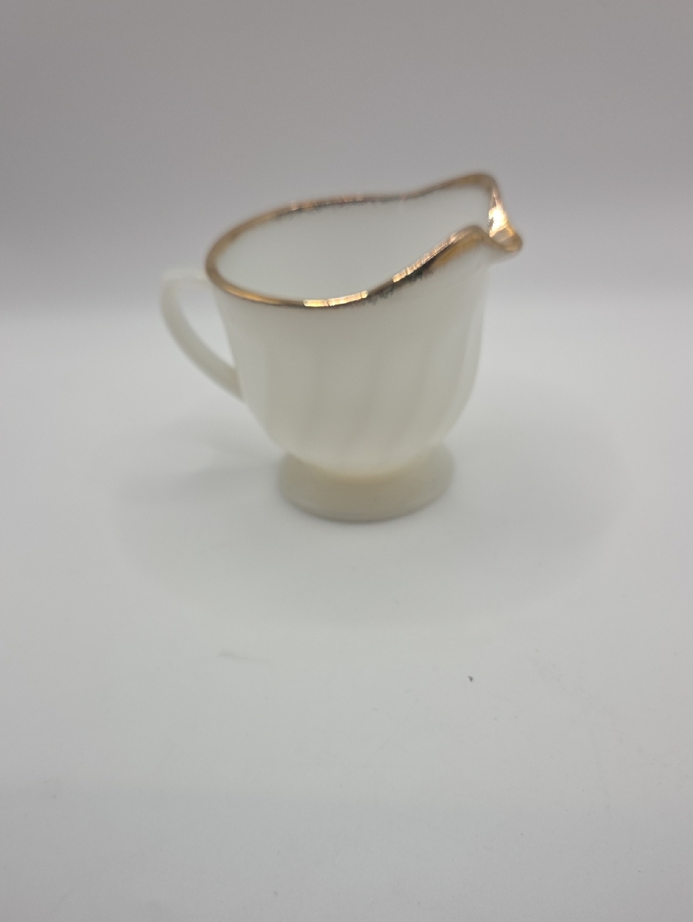 Fire King Milk Glass Creamer Gold Trim